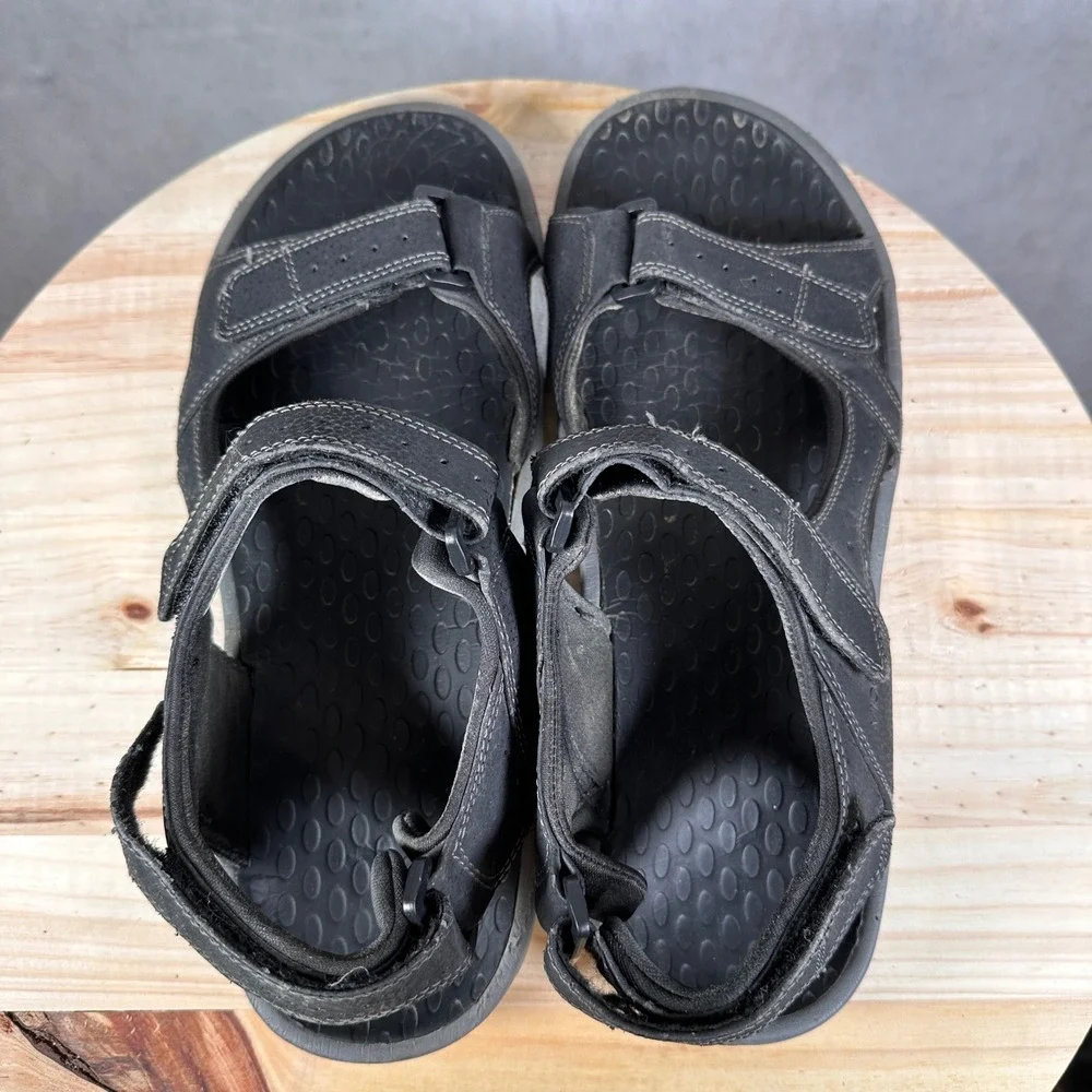 Vionic Bryce Sandals Mens 14 Black Good Leather Triple Strap Orthotic Walking